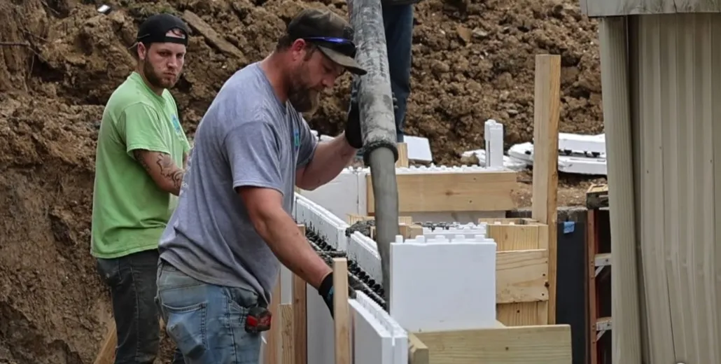 JLB Foundation Repair crew working on an ICF foundation pour in Lee's Summit, MO