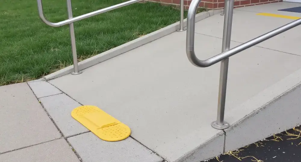 Concrete ADA ramp and landing with handrails — ada ramps by JLB in Urbandale, Iowa