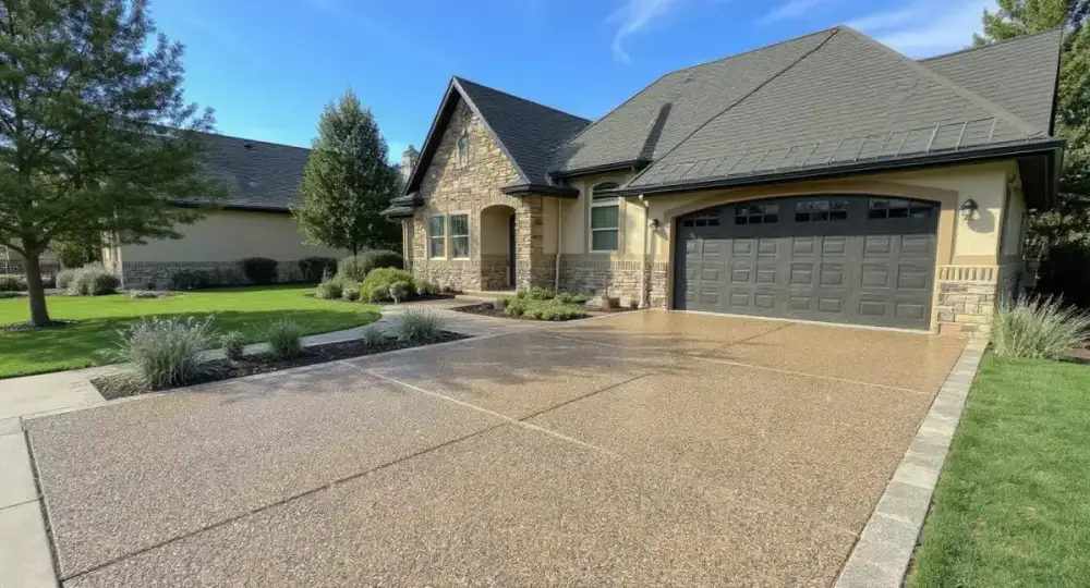 Exposed-aggregate concrete driveway finish — driveways by JLB in Waukee, Iowa