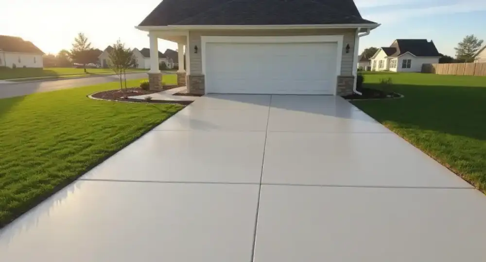 Concrete driveway viewed from the garage outward — driveways by JLB in Waukee, Iowa