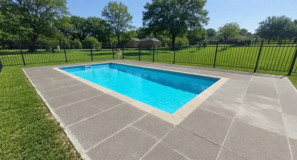 Scored concrete pool deck pattern — pool decks by JLB in Clive, Iowa