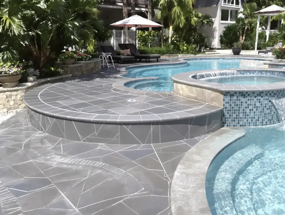 Scored concrete pool deck — pool decks by JLB in Clive, Iowa