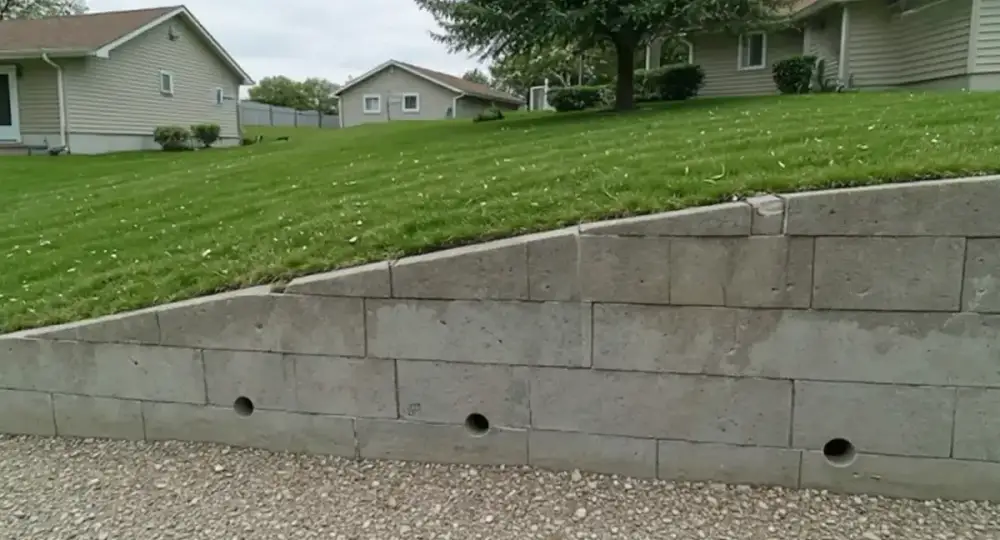 Concrete retaining wall with weep holes in Ames, Iowa