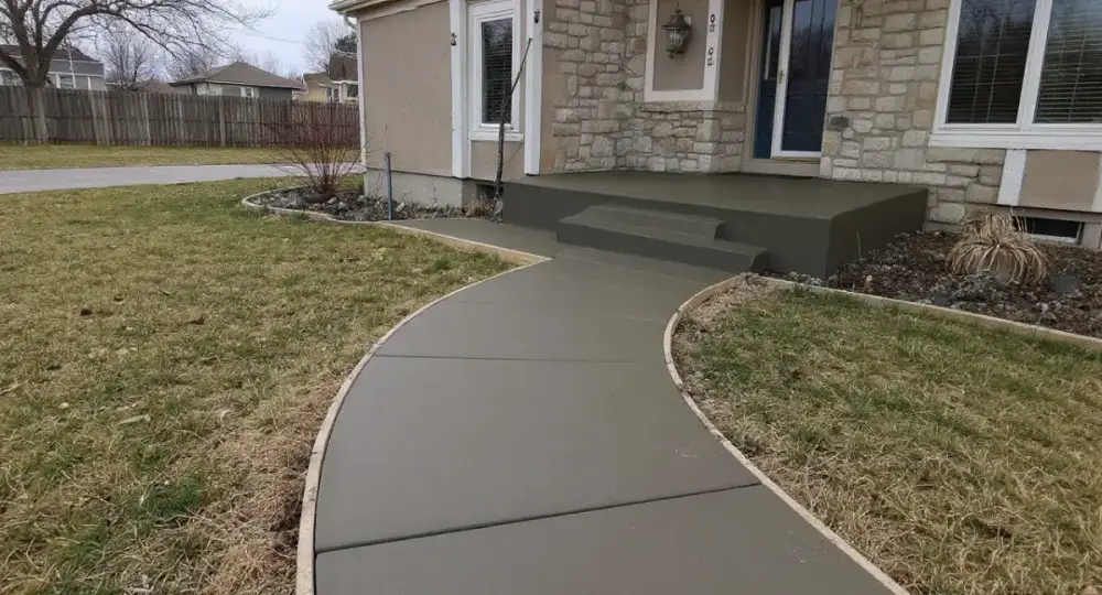 Curved concrete walkway to a home entrance — sidewalks by JLB in Grimes, Iowa