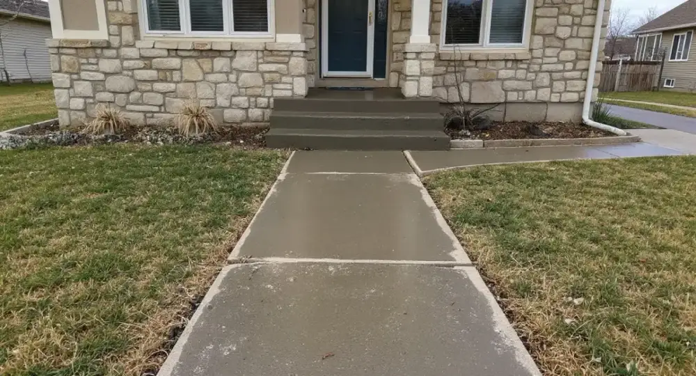 Broom-finished concrete front walkway in Ames, Iowa