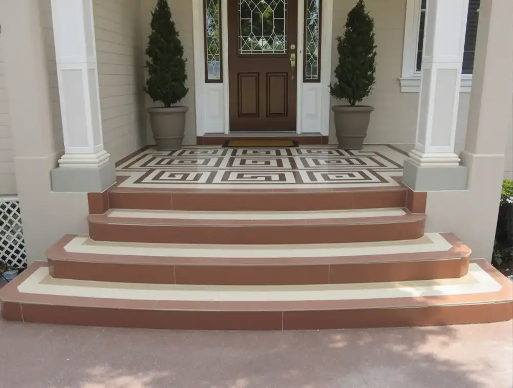 Scored and stained concrete porch — stained concrete by JLB in Ames, Iowa