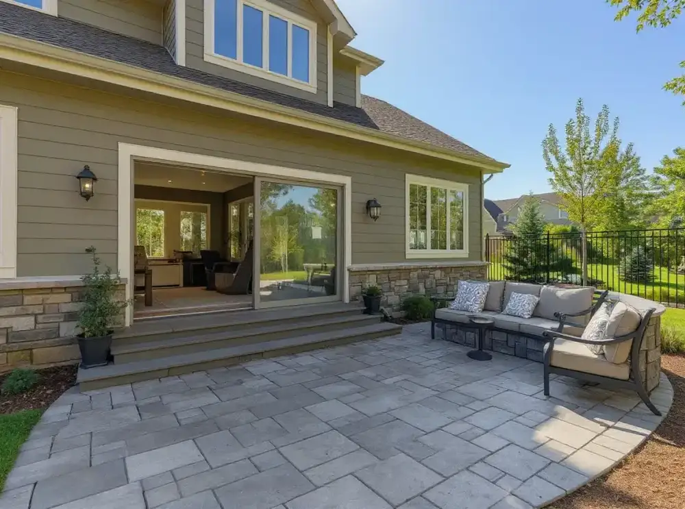 Grey ashlar-pattern stamped concrete — stamped concrete by JLB in Altoona, Iowa