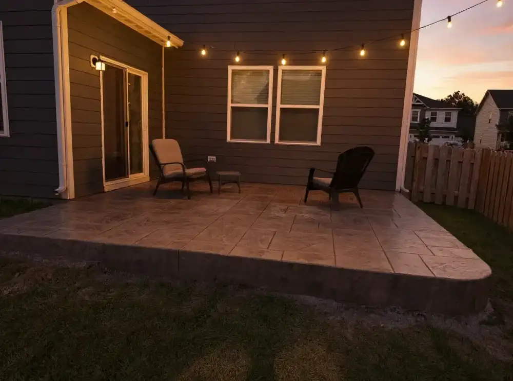 Warm ashlar-pattern stamped concrete — stamped concrete by JLB in Altoona, Iowa