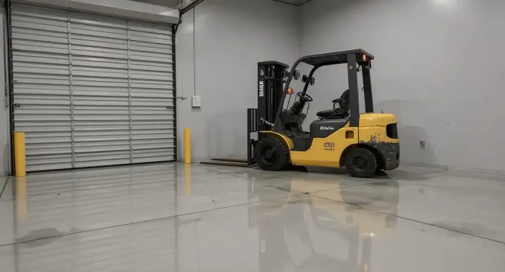 Polished concrete warehouse floor near a loading area — industrial floors by JLB in Altoona, Iowa