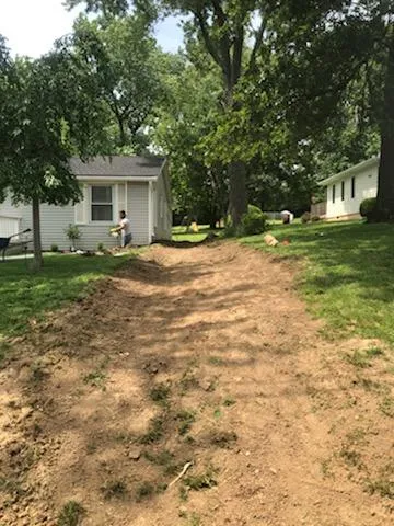Drain pipe installation in a residential yard in Lenexa, KS