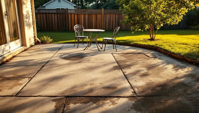Concrete patio being lifted with polyurethane foam in North Kansas City, MO