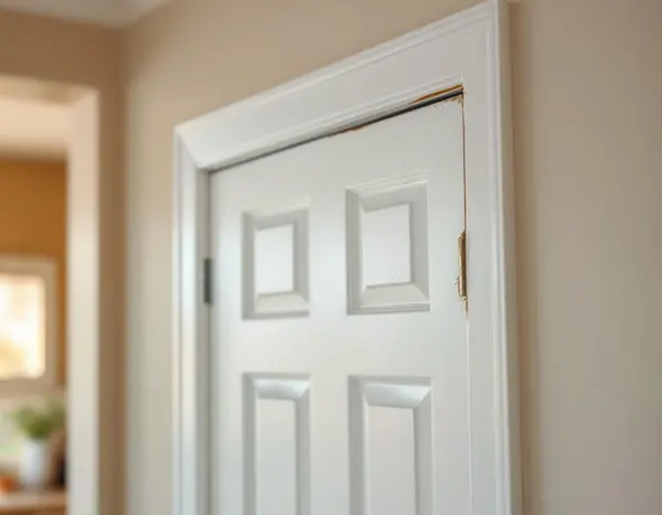 Interior door with uneven gap showing shifted door frame