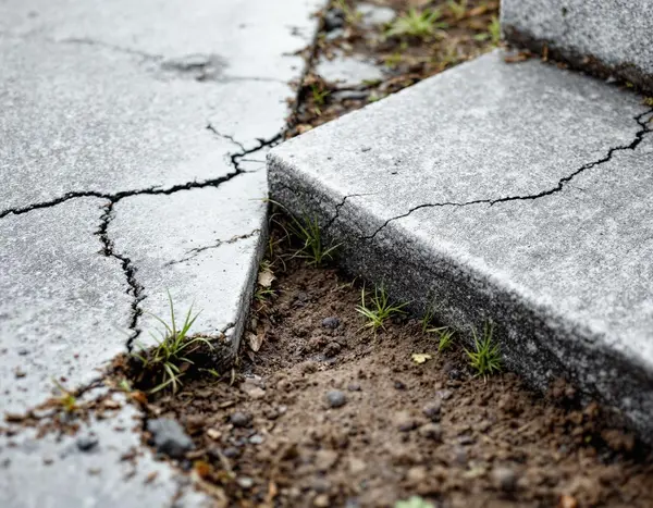 Sunken concrete driveway slab creating trip hazard step